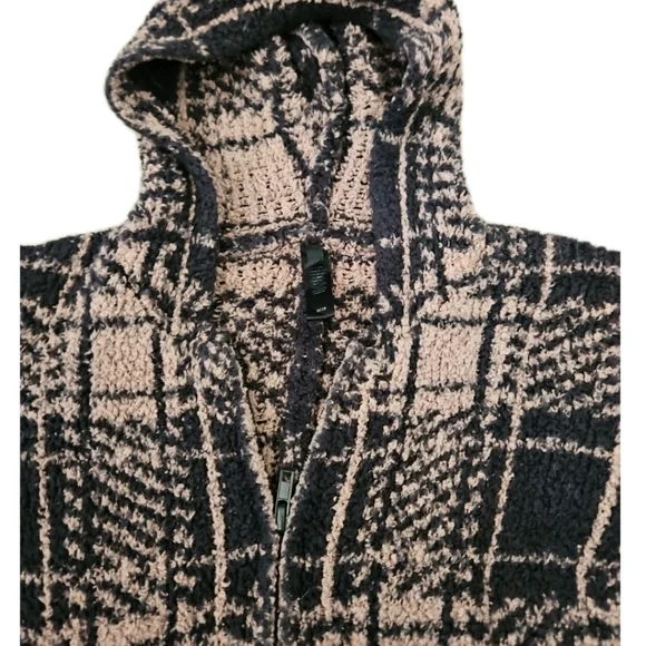 SKIMS Cozy Knit Black And Tan Plaid Jumpsuit Pajama Loungewear Cozy Zip Up 8/10 - Picture 6 of 12